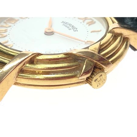  HERMES エルメス レディース腕時計 クオーツ Ruban ルバン ホワイト文字盤 K18 金無垢 総重量19.8g ベルト社外品