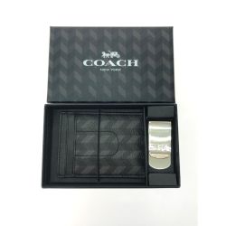 ▼▼ COACH コーチ メンズ カードケース マネークリップセット ヘリンボーン柄 F29274 ライトグレー Aランク
