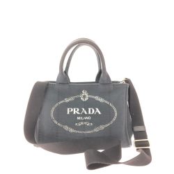 ▼▼ PRADA プラダ レディース トートバッグ カナパ キャンバス ストラップ付 ショルダートート ネイビー Bランク