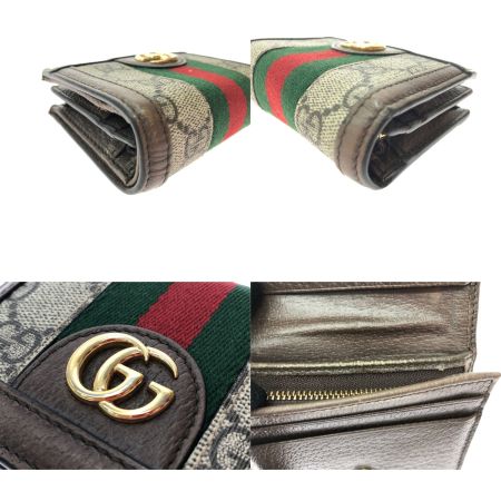  GUCCI グッチ レディース 二つ折り財布 コンパクトウォレット GGスプリーム オフィディア GG 523155・493075 ブラウン