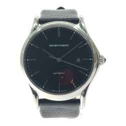 ▼▼ EMPORIO ARMANI エンポリオアルマーニ メンズ腕時計 自動巻き デイト ブラック文字盤 ベルトダメージ ARS-3001 Bランク