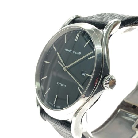  EMPORIO ARMANI エンポリオアルマーニ メンズ腕時計 自動巻き デイト ブラック文字盤 ベルトダメージ ARS-3001