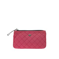 PRADA プラダ レディース コスメポーチ 化粧ポーチ ナイロン キルティング 三角ロゴ MV599 ショッキングピンク Bランク