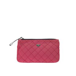 ▼▼ PRADA プラダ レディース コスメポーチ 化粧ポーチ ナイロン キルティング 三角ロゴ MV599 ショッキングピンク Bランク