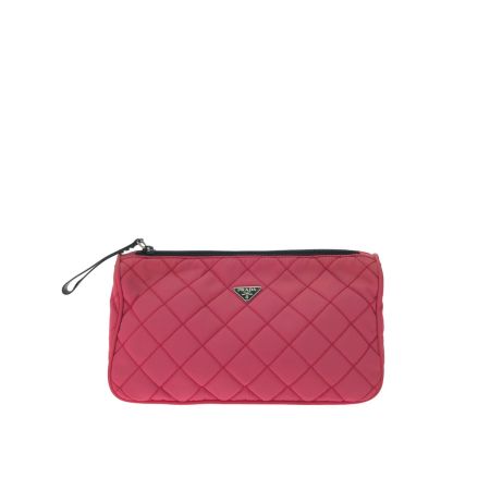  PRADA プラダ レディース コスメポーチ 化粧ポーチ ナイロン キルティング 三角ロゴ MV599 ショッキングピンク