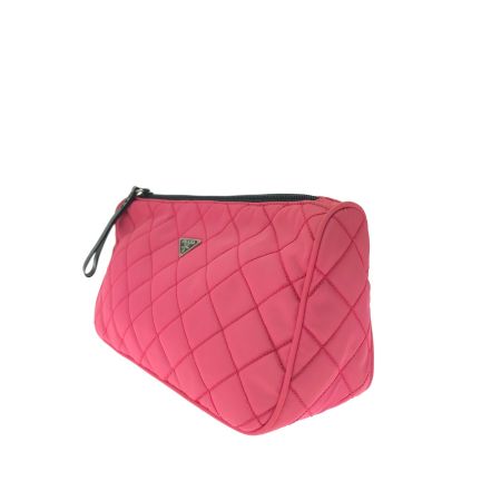 PRADA プラダ レディース コスメポーチ 化粧ポーチ ナイロン キルティング 三角ロゴ MV599 ショッキングピンク