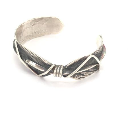  Big Hand ビッグハンド ユニセックス インディアンジュエリー SV925 革袋付 フェザーバングル 40.2g