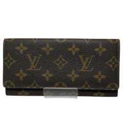 ▼▼ LOUIS VUITTON ルイヴィトン メンズ 二つ折り長財布 日本円札入れ モノグラム ポルトフォイユ M61818 ブラウン Aランク