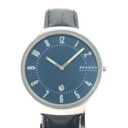 SKAGEN メンズ腕時計 クオーツ アナログ グレーネン デイト レザーベルト SKW6548 Bランク