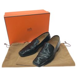 ▼▼ HERMES エルメス レディース ローファー Hロゴ 型押しマーク タバコ臭有 サイズ不明 24cmくらい ブラック Bランク