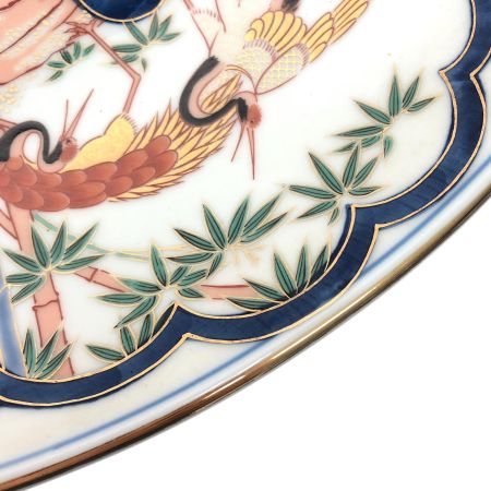   有田焼 哲山作 大皿 額皿 鴛鴦 鶴 飾皿 色絵 金彩 46cm 共箱入 