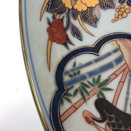   有田焼 哲山作 大皿 額皿 鴛鴦 鶴 飾皿 色絵 金彩 46cm 共箱入 