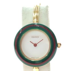 ▼▼ GUCCI グッチ レディース腕時計 クオーツ チェンジベゼル バングル 金メッキ　ゴールド 11/12.2 ホワイト Aランク