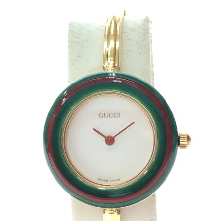  GUCCI グッチ レディース腕時計 クオーツ チェンジベゼル バングル 金メッキ　ゴールド 11/12.2 ホワイト