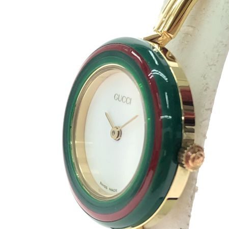  GUCCI グッチ レディース腕時計 クオーツ チェンジベゼル バングル 金メッキ　ゴールド 11/12.2 ホワイト