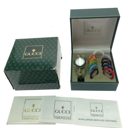  GUCCI グッチ レディース腕時計 クオーツ チェンジベゼル バングル 金メッキ　ゴールド 11/12.2 ホワイト