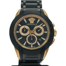 ▼▼ VERSACE ベルサーチ メンズ腕時計 クオーツ キャラクター クロノグラフ ベゼル割れ有 VEM8 ブラック×ゴールド Bランク