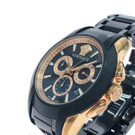  VERSACE ベルサーチ メンズ腕時計 クオーツ キャラクター クロノグラフ ベゼル割れ有 VEM8 ブラック×ゴールド