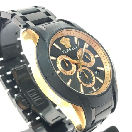  VERSACE ベルサーチ メンズ腕時計 クオーツ キャラクター クロノグラフ ベゼル割れ有 VEM8 ブラック×ゴールド