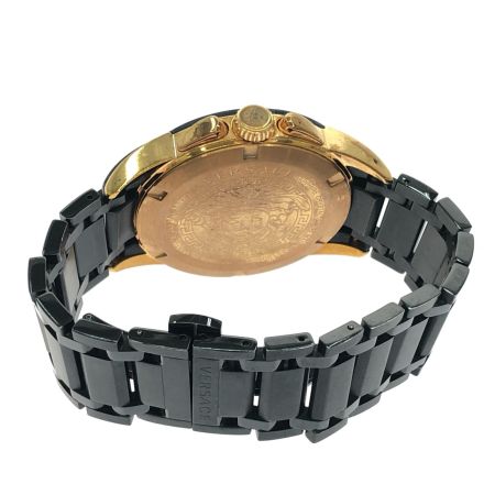  VERSACE ベルサーチ メンズ腕時計 クオーツ キャラクター クロノグラフ ベゼル割れ有 VEM8 ブラック×ゴールド