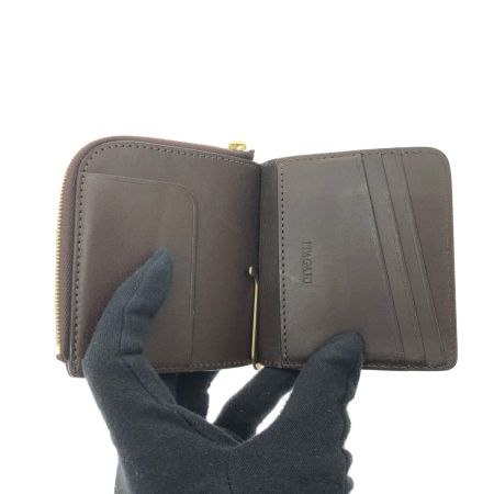  ITAGAKI イタガキ ユニセックス マネークリップ コインケース付 L字ファスナー 札バサミ 本革 ダークブラウン