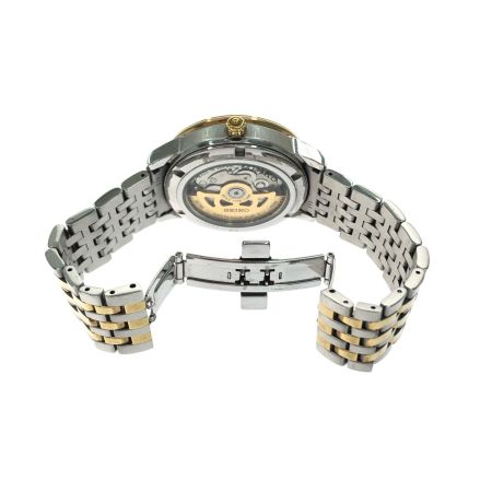  SEIKO セイコー メンズ腕時計 自動巻き プレサージュ ホワイト文字盤 裏スケルトン コンビベルト 4R39-00M0