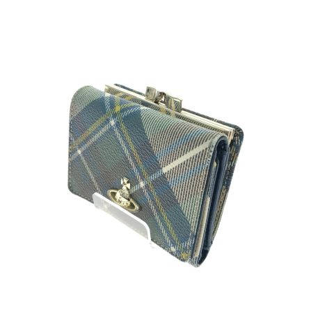  Vivienne Westwood ヴィヴィアン・ウエストウッド レディース 三つ折り財布 タータンチェック がま口 パスケース付  ブルー/グリーン