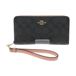 ▼▼ COACH コーチ レディース長財布 ラウンドファスナー シグネチャー  C4452 ブラウン×ピンク Aランク