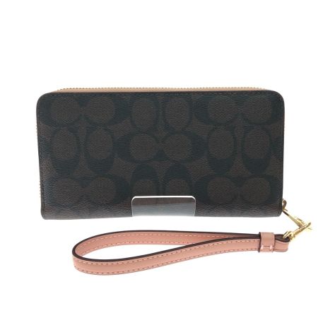  COACH コーチ レディース長財布 ラウンドファスナー シグネチャー  C4452 ブラウン×ピンク