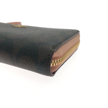  COACH コーチ レディース長財布 ラウンドファスナー シグネチャー  C4452 ブラウン×ピンク