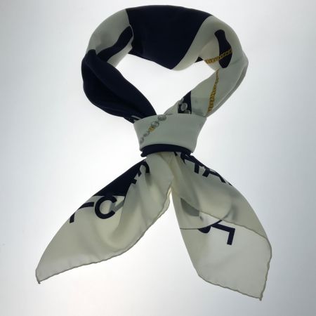  CHANEL シャネル スカーフ ホワイト×ブラック マドモアゼル ビジュー ホワイト×ブラック