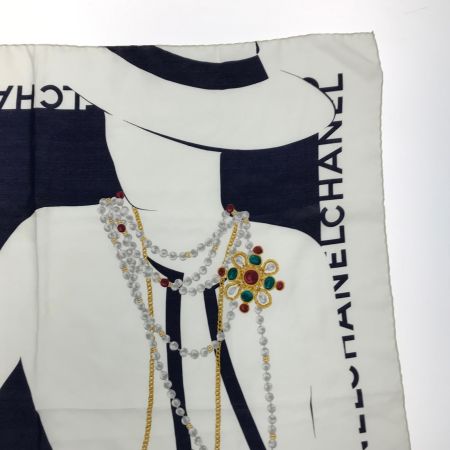  CHANEL シャネル スカーフ ホワイト×ブラック マドモアゼル ビジュー ホワイト×ブラック