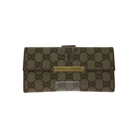  GUCCI グッチ レディース 二つ折り長財布 GGキャンバス Wホック ロゴプレート 総柄 112715 ベージュ