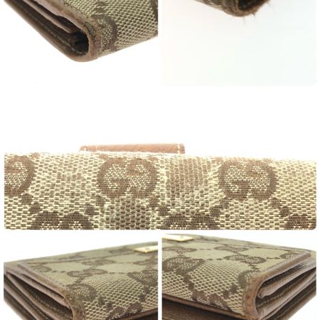  GUCCI グッチ レディース 二つ折り長財布 GGキャンバス Wホック ロゴプレート 総柄 112715 ベージュ