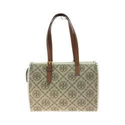 ▼▼ TORY BURCH トリーバーチ レディース トートバッグ Tモノグラム ジャガード スモールトート 取っ手ハガレ有 ベージュ Bランク