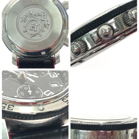 HERMES エルメス メンズ腕時計 クオーツ クリッパー クロノダイバー 黒文字盤 デイト ベルト社外品 オリジナルベルト付属 CL2.915