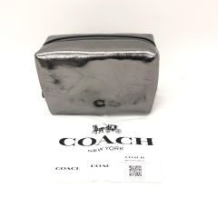  COACH コーチ コスメポーチ 化粧ポーチ アンスラサイト CX246 メタリックグレー Bランク