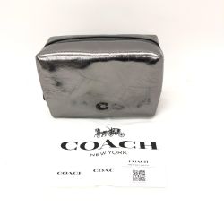 ▼▼ COACH コーチ コスメポーチ 化粧ポーチ アンスラサイト CX246 メタリックグレー Bランク