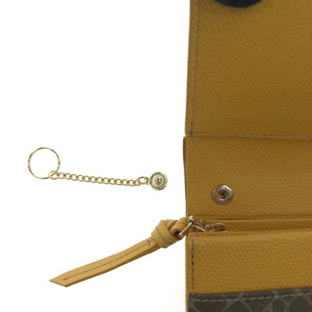  NINA RICCI ニナリッチ レディース 二つ折り財布 グレインヌーボー パース L字ファスナー チェーン付 ブラウン/イエロー