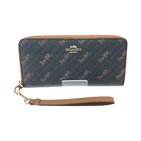 COACH コーチ レディース長財布 ラウンドファスナー ホース アンド キャリッジ プリント スリム ウォレット C3547 ブラウン