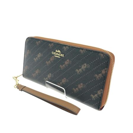  COACH コーチ レディース長財布 ラウンドファスナー ホース アンド キャリッジ プリント スリム ウォレット C3547 ブラウン