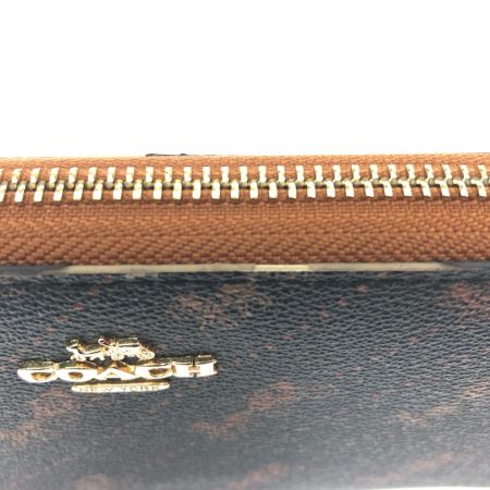  COACH コーチ レディース長財布 ラウンドファスナー ホース アンド キャリッジ プリント スリム ウォレット C3547 ブラウン