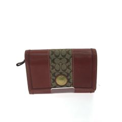  COACH コーチ レディース 二つ折り財布 L字ファスナー レザー キャンバス シグネチャー ブラウン Bランク