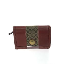 ▼▼ COACH コーチ レディース 二つ折り財布 L字ファスナー レザー キャンバス シグネチャー ブラウン Bランク