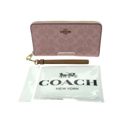 ▼▼ COACH コーチ レディース 長財布 ラウンドファスナー シグネチャー ピンク CEC20 ピンク Aランク