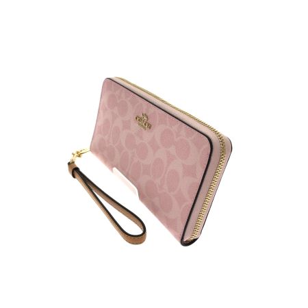  COACH コーチ レディース 長財布 ラウンドファスナー シグネチャー ピンク CEC20 ピンク