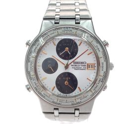 SEIKO セイコー メンズ腕時計 クオーツ ワールドタイム アラーム GMT クロノグラフ デイト 5T52-7A00 Bランク