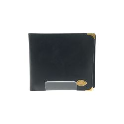 ▼▼ dunhill ダンヒル メンズ 二つ折り財布 ゴールドロゴプレート コーナーゴールド金具 小銭入れ有 ブラック Bランク