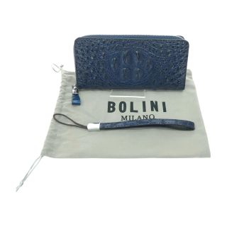 BOLINI ボリーニ メンズ 長財布 ラウンドファスナー 高級牛革 クロコダイル型押し 布袋付 ネイビー BOLINI ボリーニ メンズ 長財布 ラウンドファスナー 高級牛革