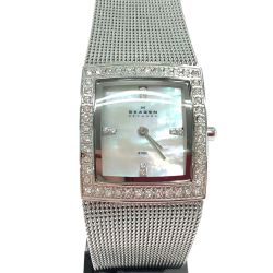 SKAGEN レディース腕時計 クオーツ スクエアフェイス ラインストーン シェル文字盤 608SSS Bランク